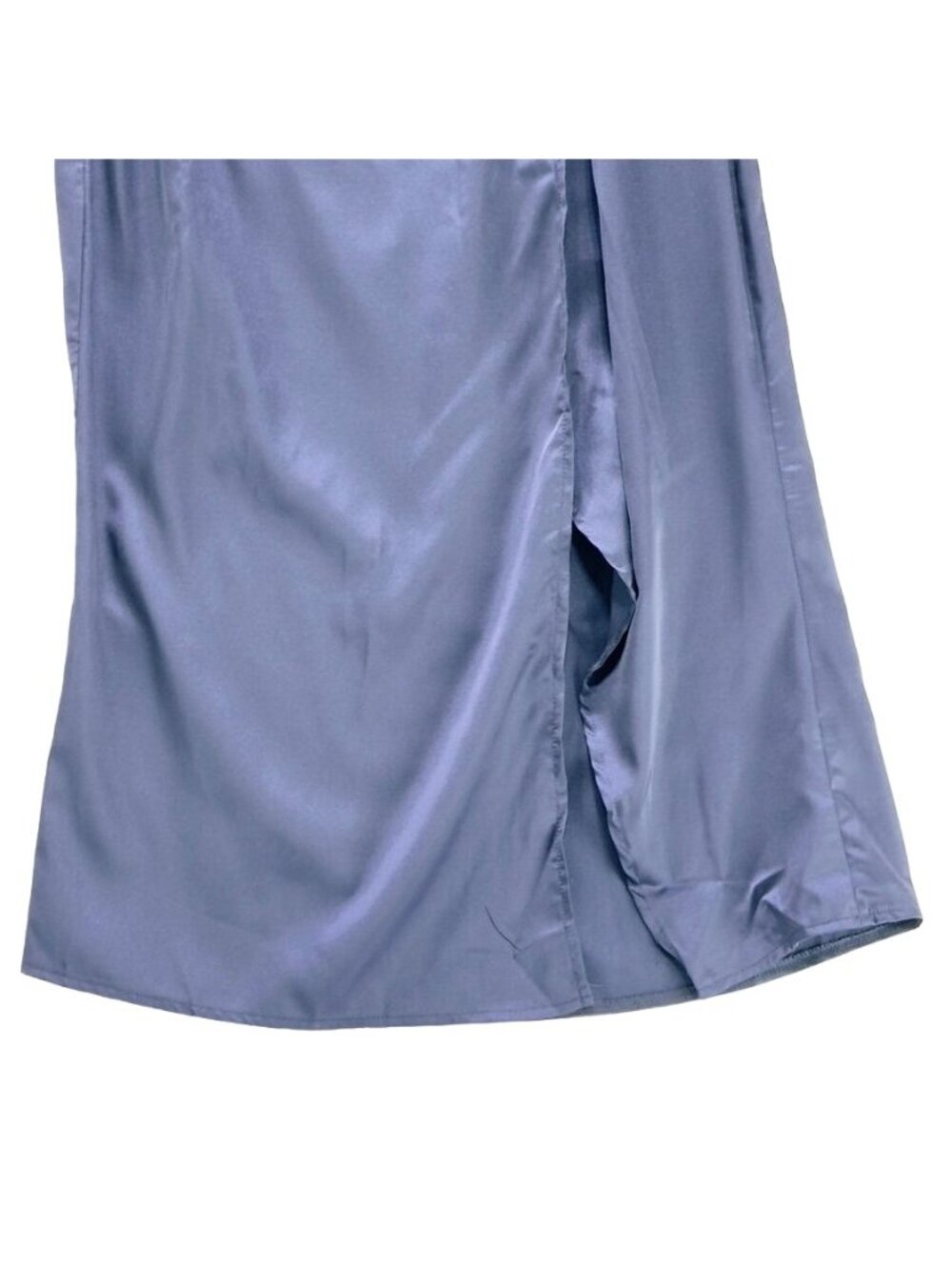 PRETTY LITTLE THING Women's Dress Blue Silky Maxi Ruffled Side Seam Slit Size 4 - Picture 4 of 7